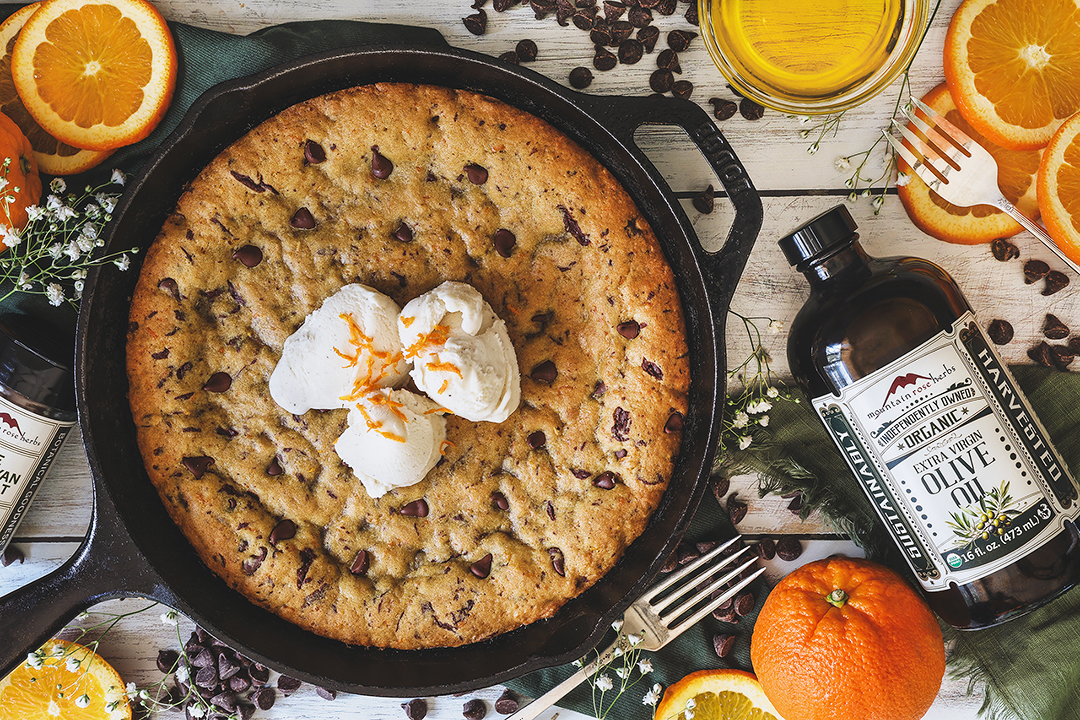 Olive Oil & Orange Chocolate Chip Skillet Cookie